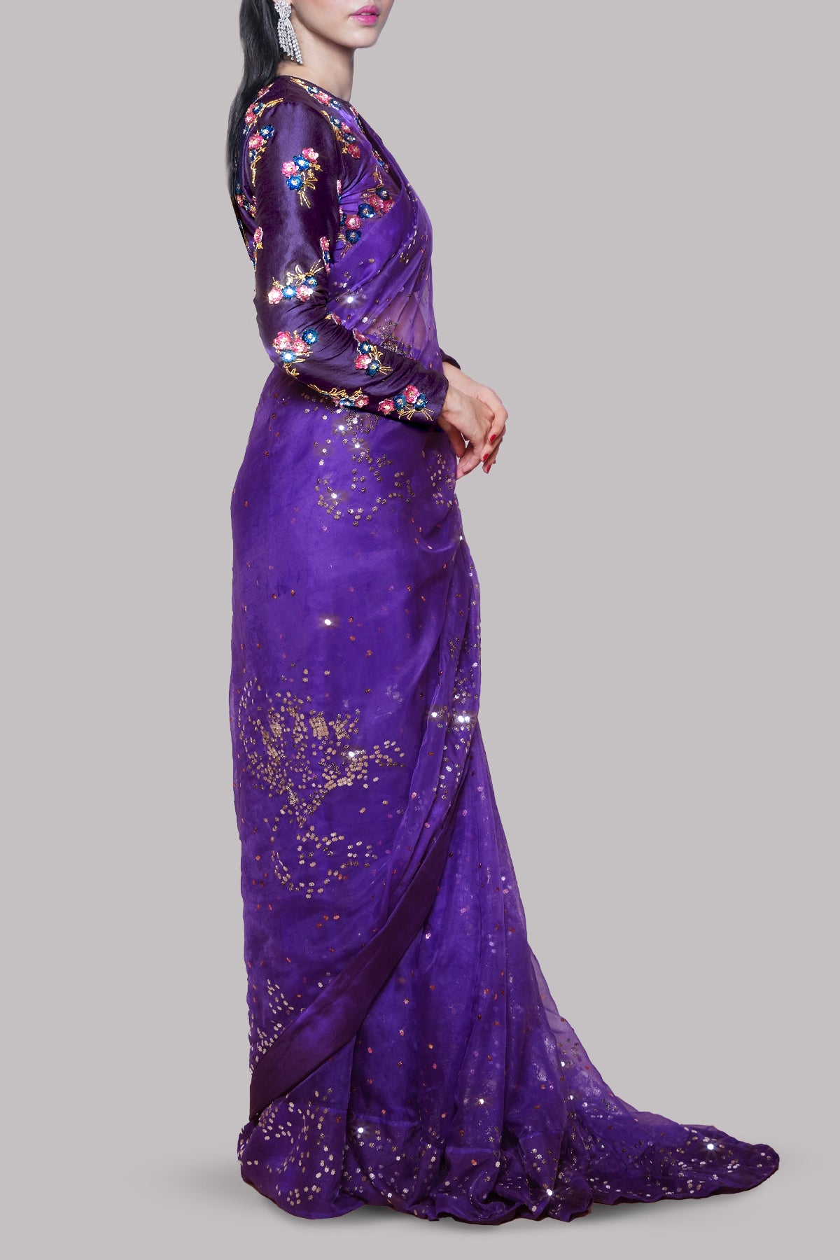 Prism Violet Embellished Organza Sari