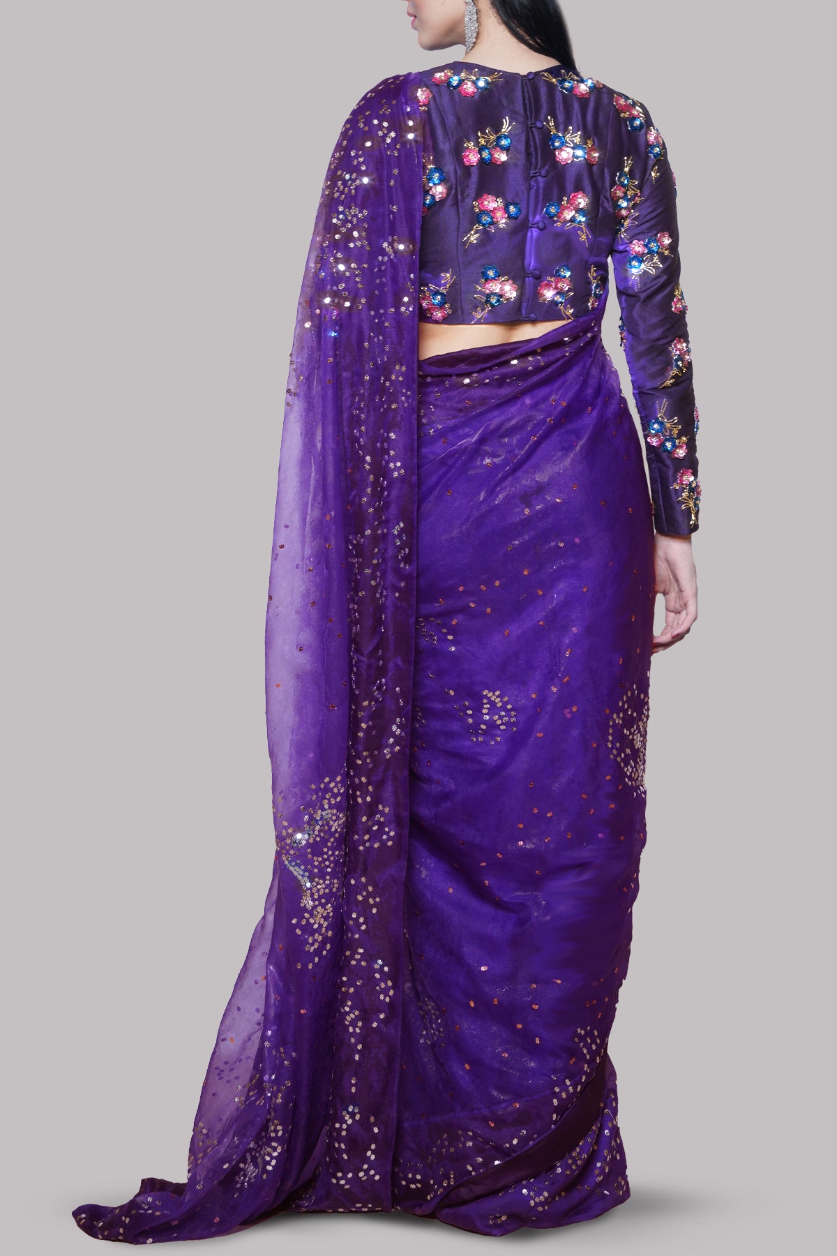 Prism Violet Embellished Organza Sari