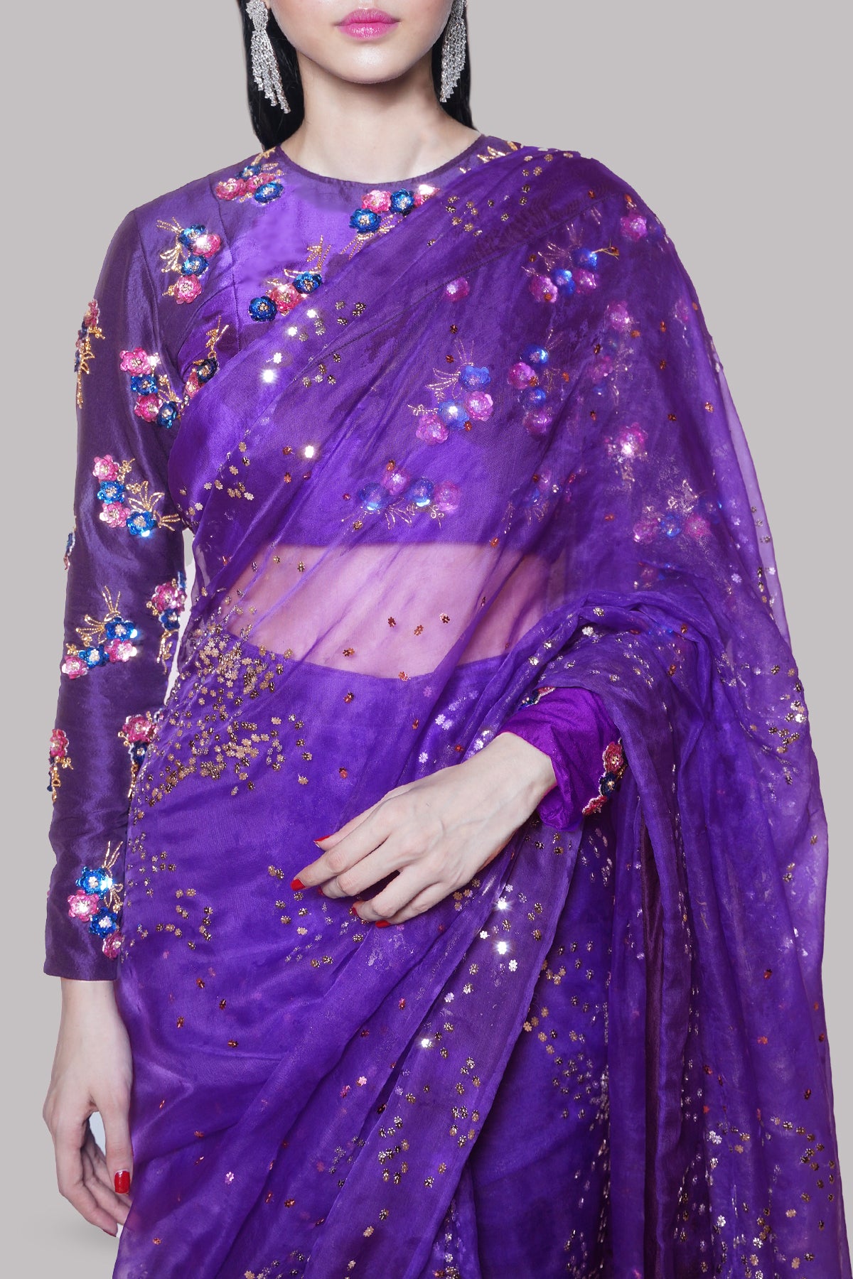 Prism Violet Embellished Organza Sari