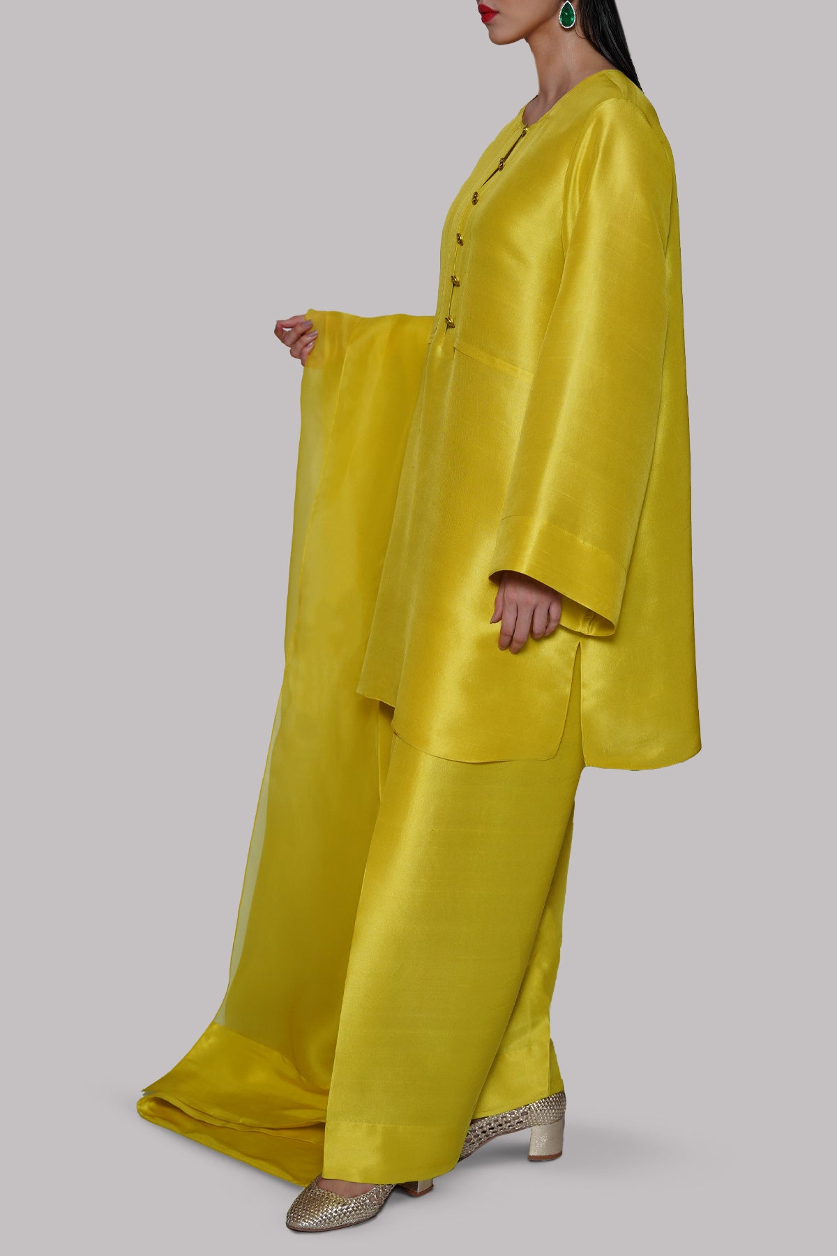 Aurora Yellow Raw Silk Tunic Set