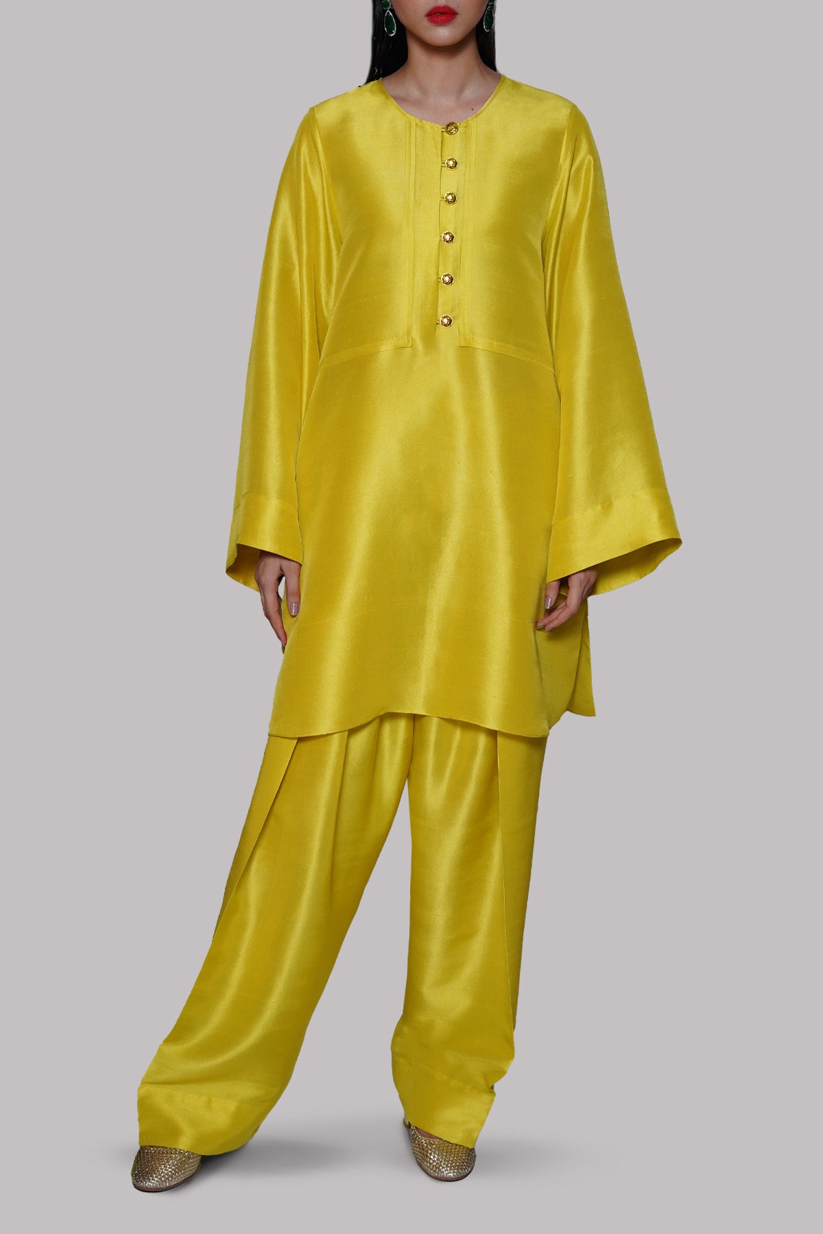 Aurora Yellow Raw Silk Tunic Set