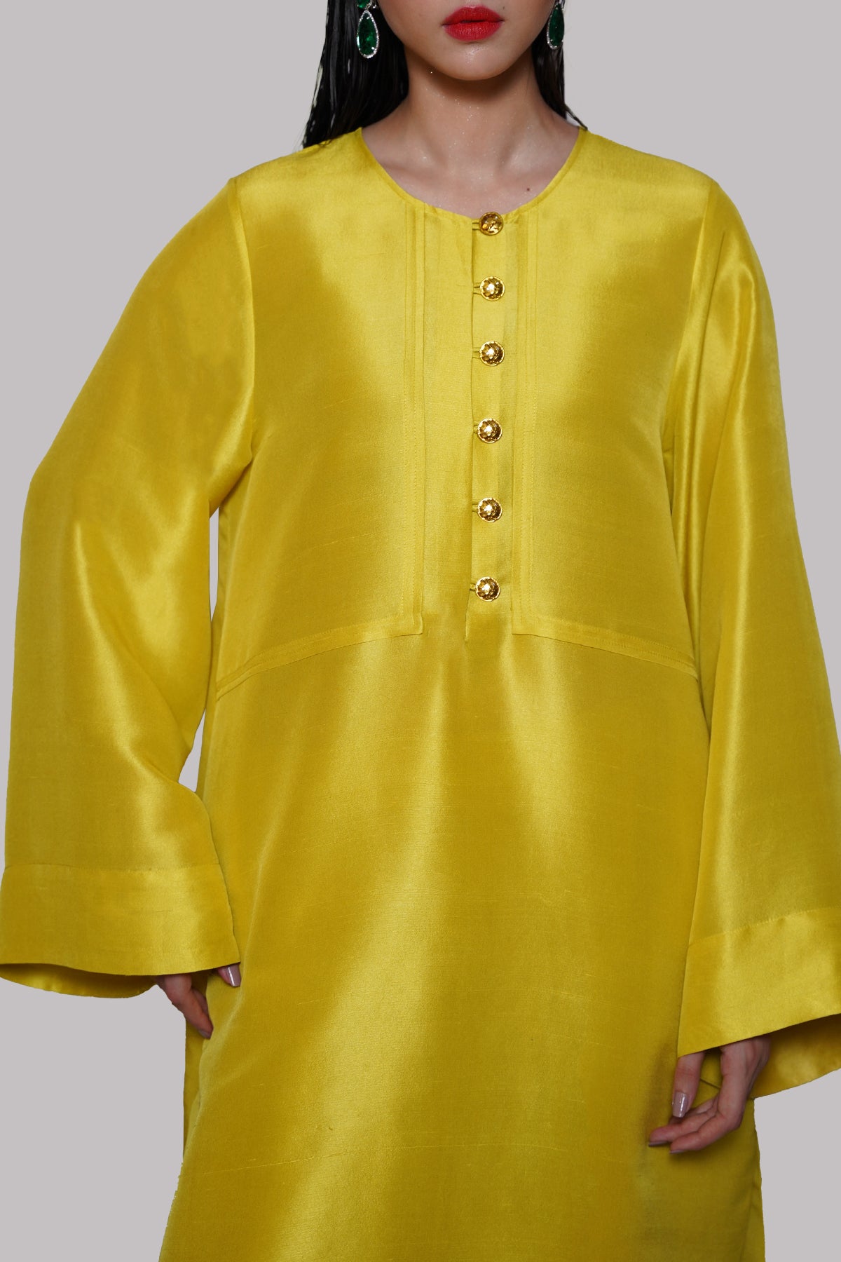 Aurora Yellow Raw Silk Tunic Set