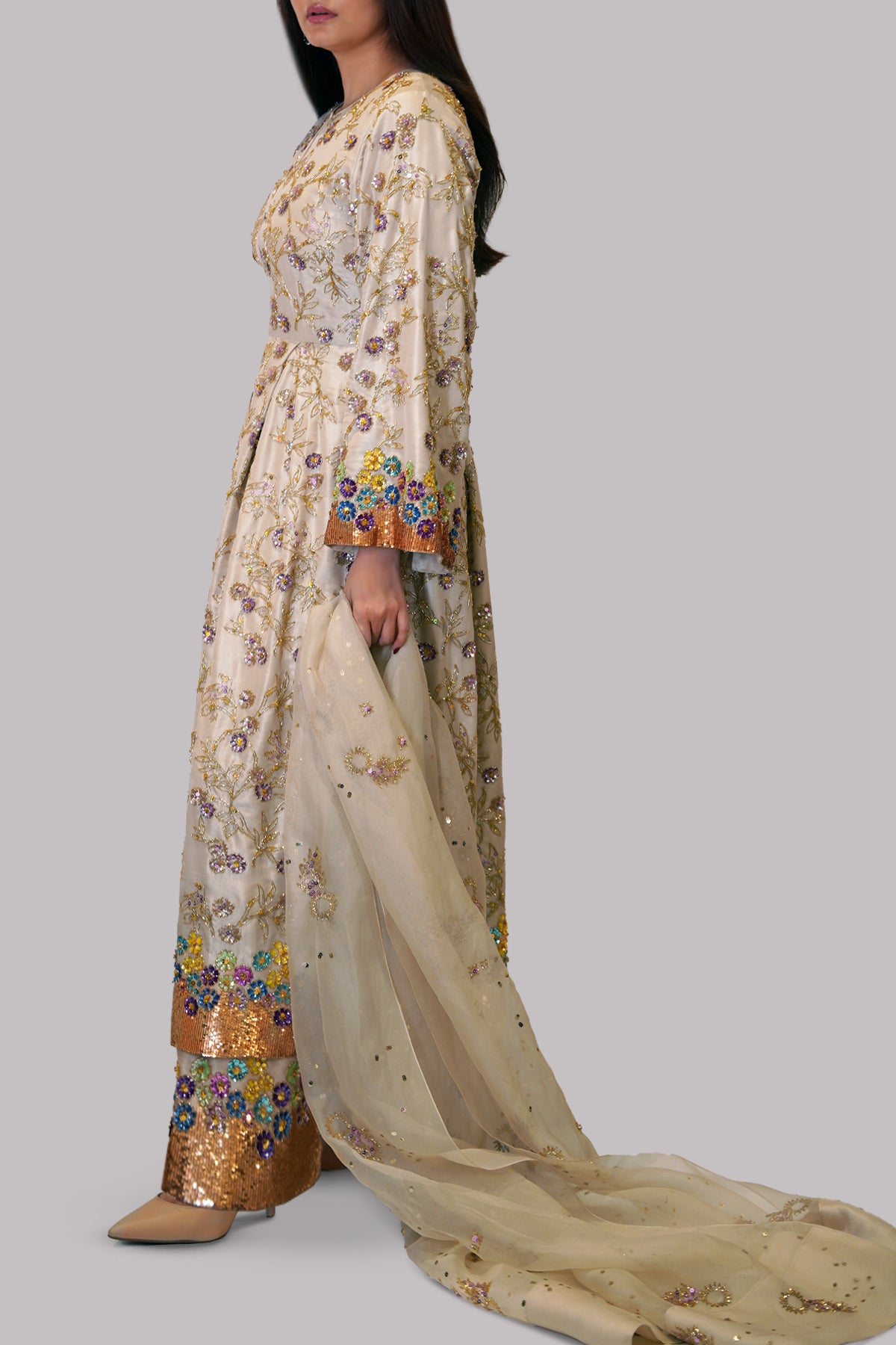 White Swan Embellished Raw Silk Set