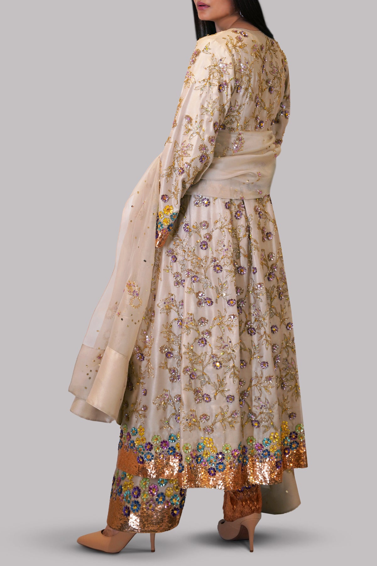 White Swan Embellished Raw Silk Set