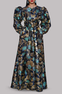 Blue Italian Brocade Maxi