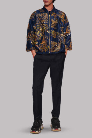 Pageant Blue Embellished Raw Silk Jacket