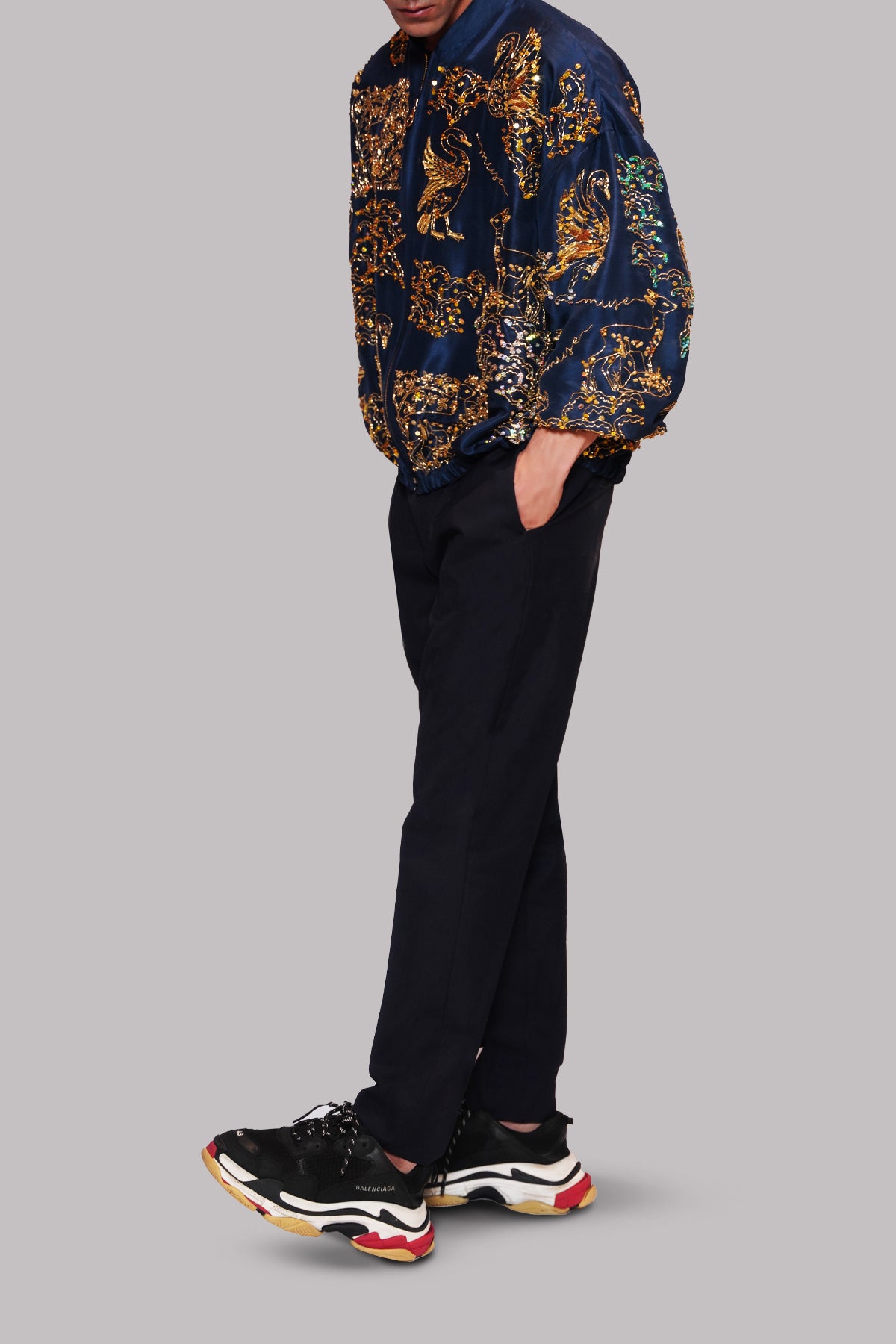 Pageant Blue Embellished Raw Silk Jacket