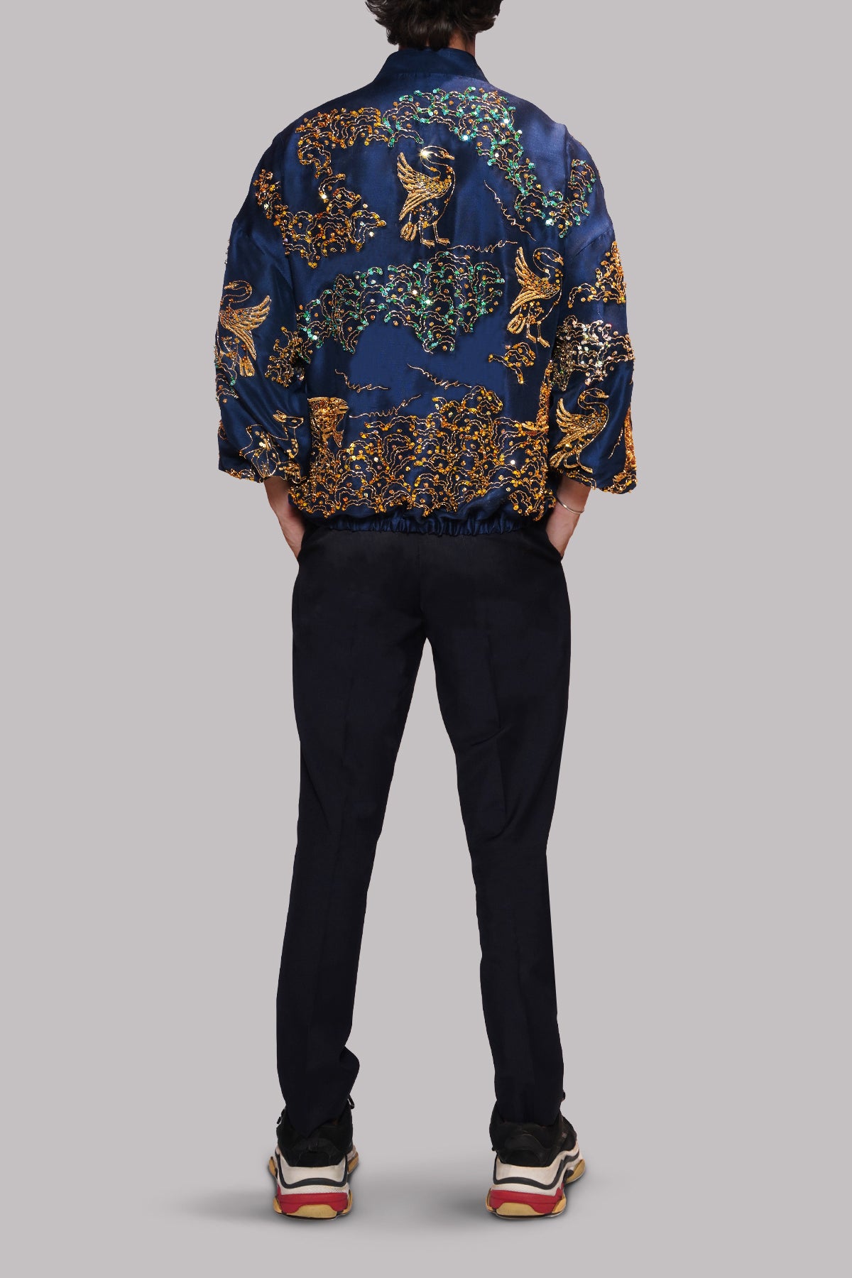Pageant Blue Embellished Raw Silk Jacket
