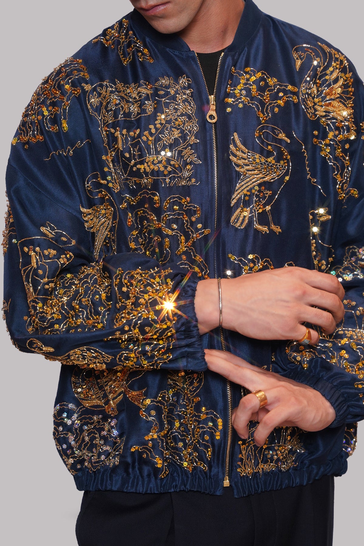 Pageant Blue Embellished Raw Silk Jacket