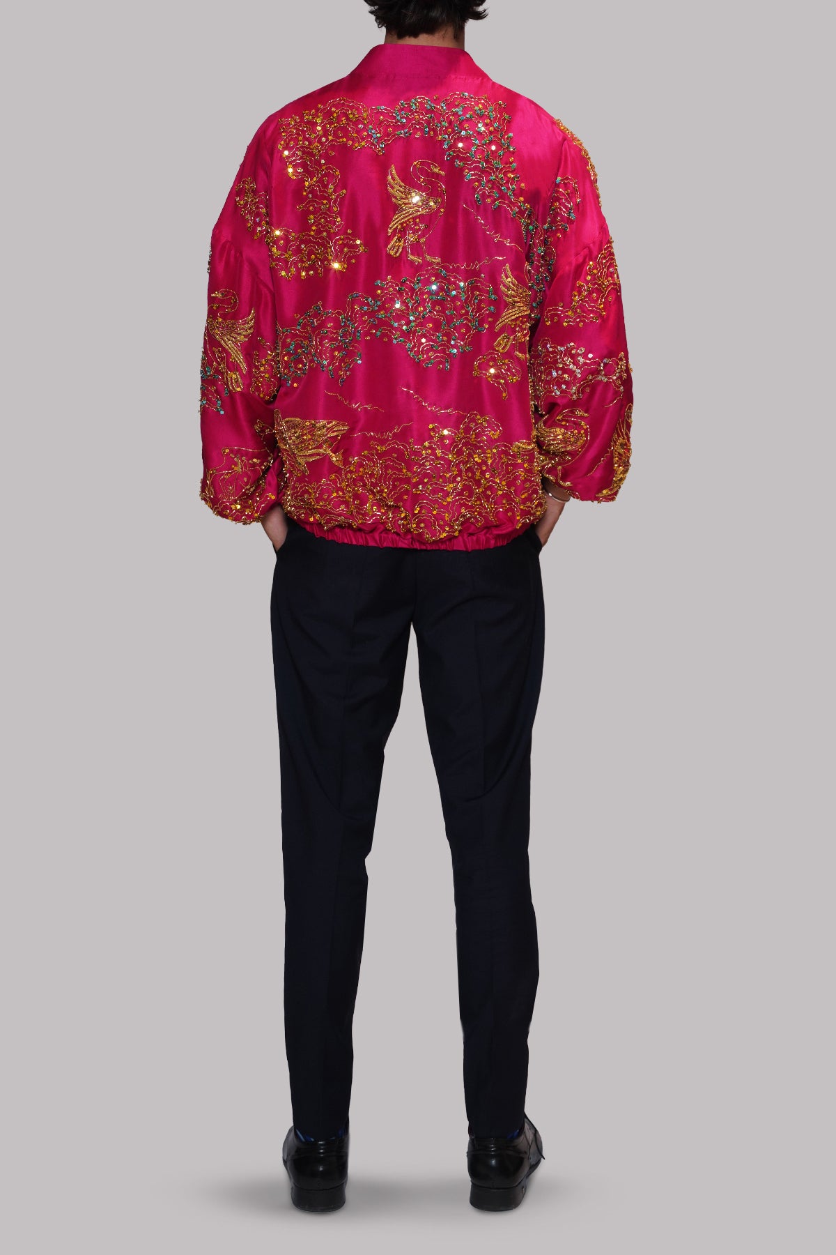 Tango Red Embellished Raw Silk Jacket