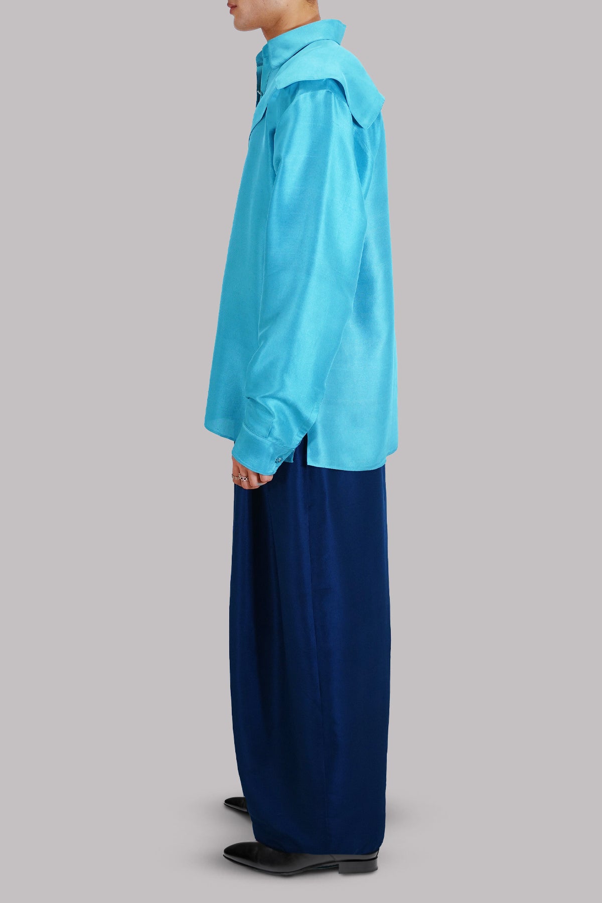 Scuba Blue Collared Cut-Out Shirt Set