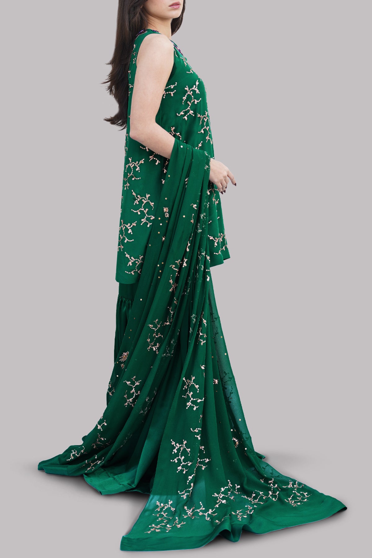 Galapagos Green Embellished Gharara Set