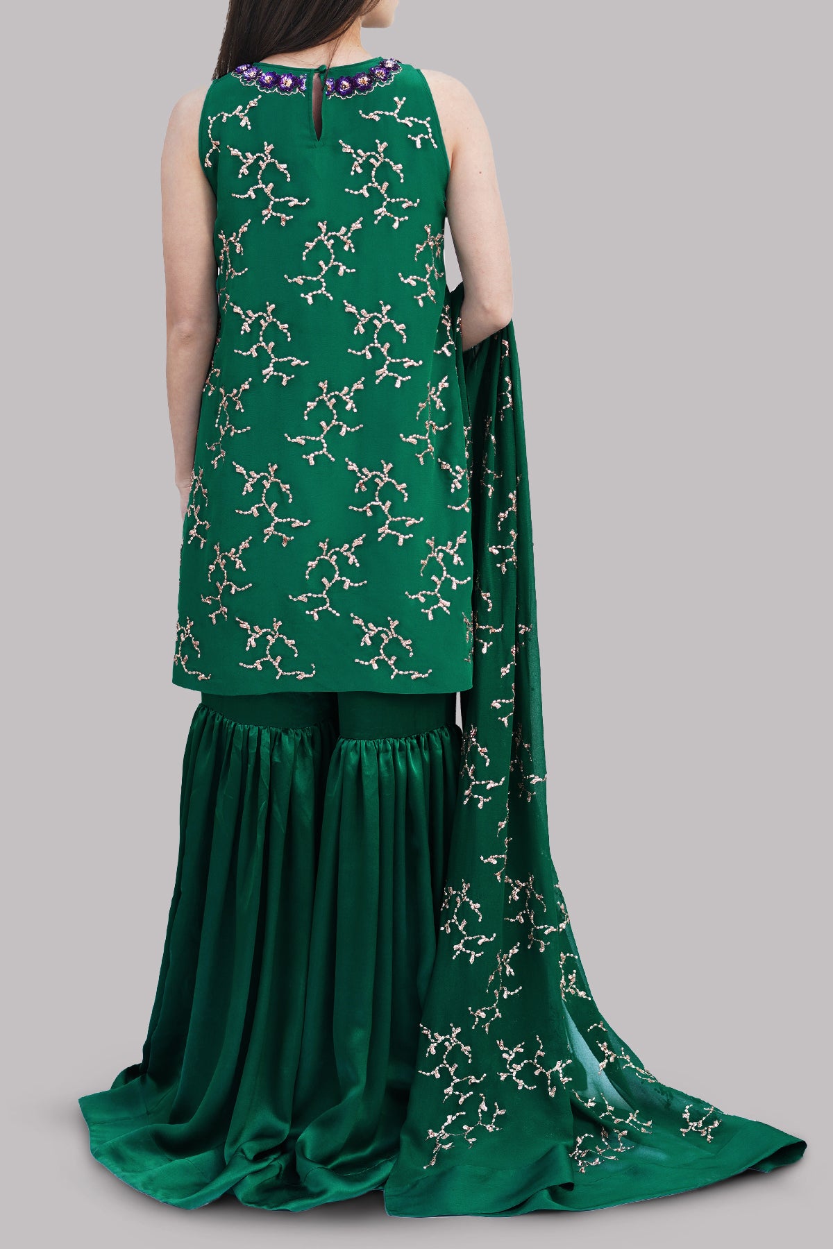 Galapagos Green Embellished Gharara Set