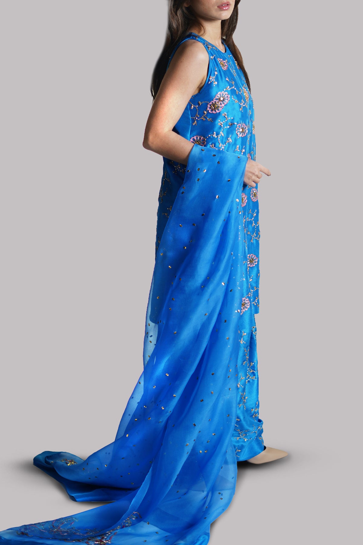 Indigo Bunting Embellished Raw Silk Set