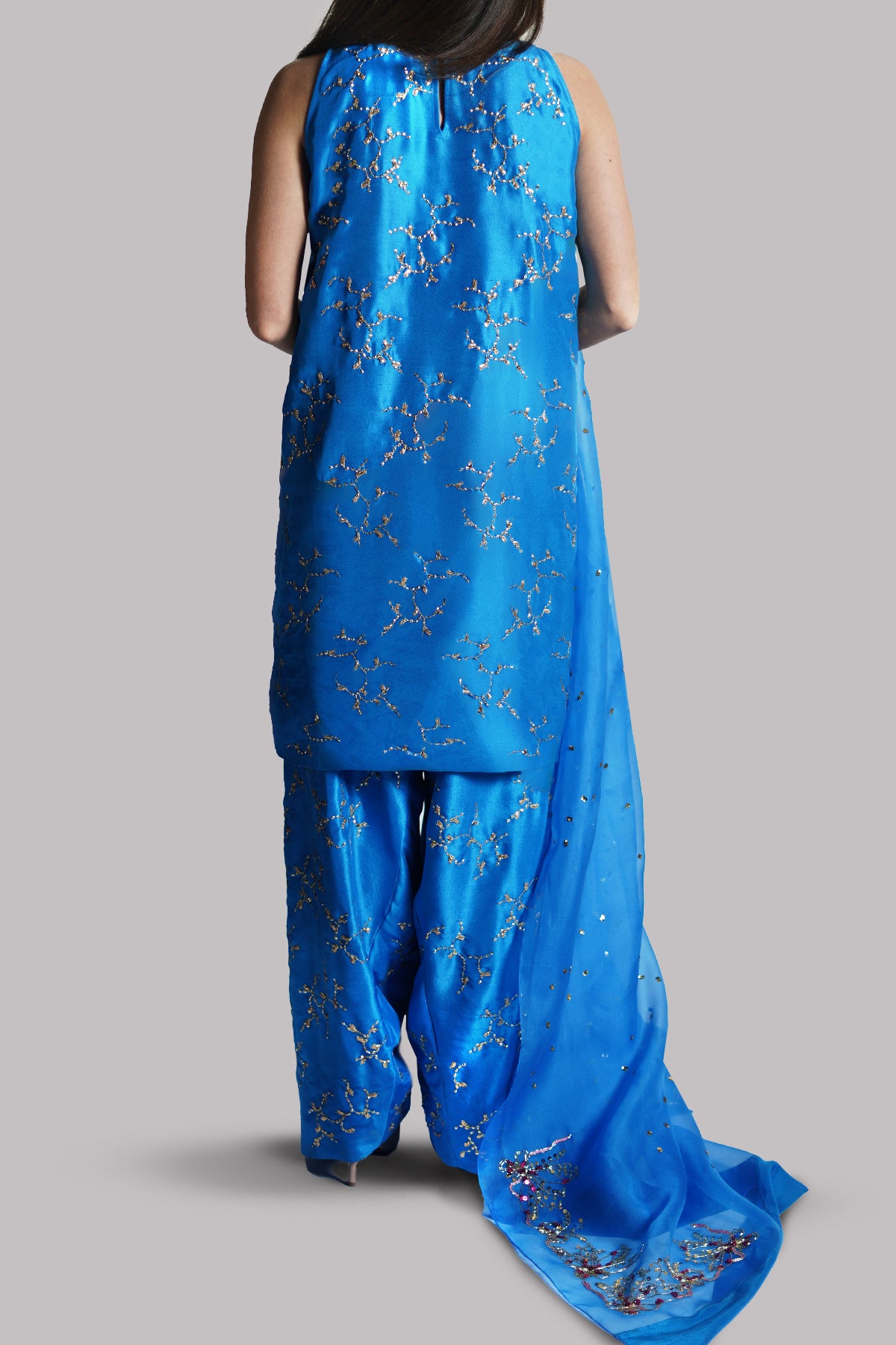 Indigo Bunting Embellished Raw Silk Set