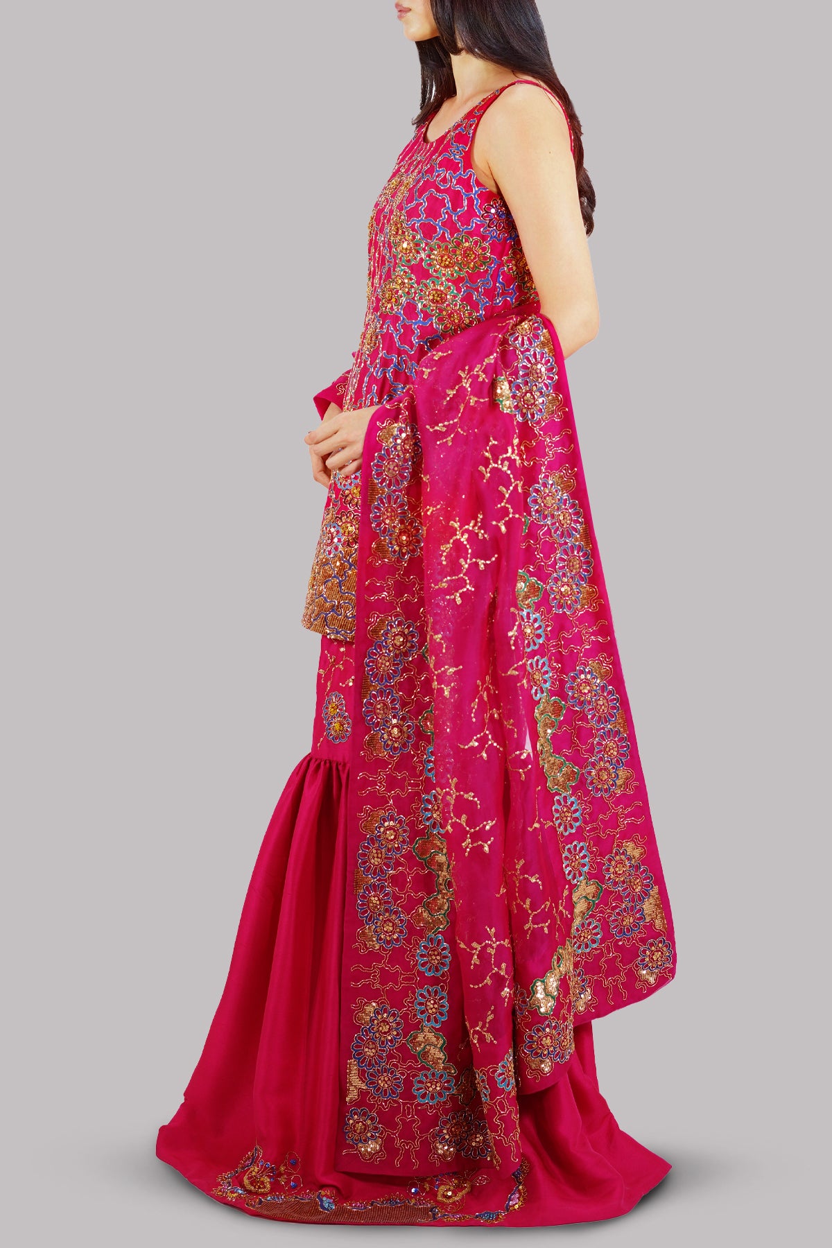 Virtual Pink Embellished Gharara Set
