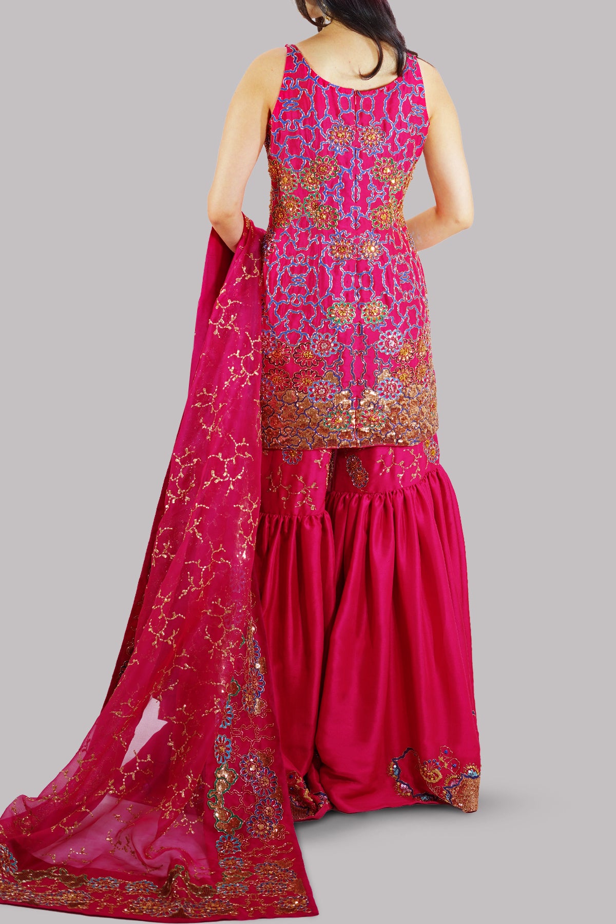 Virtual Pink Embellished Gharara Set