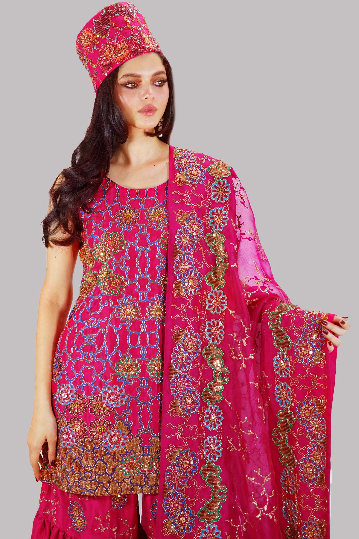 Virtual Pink Embellished Gharara Set