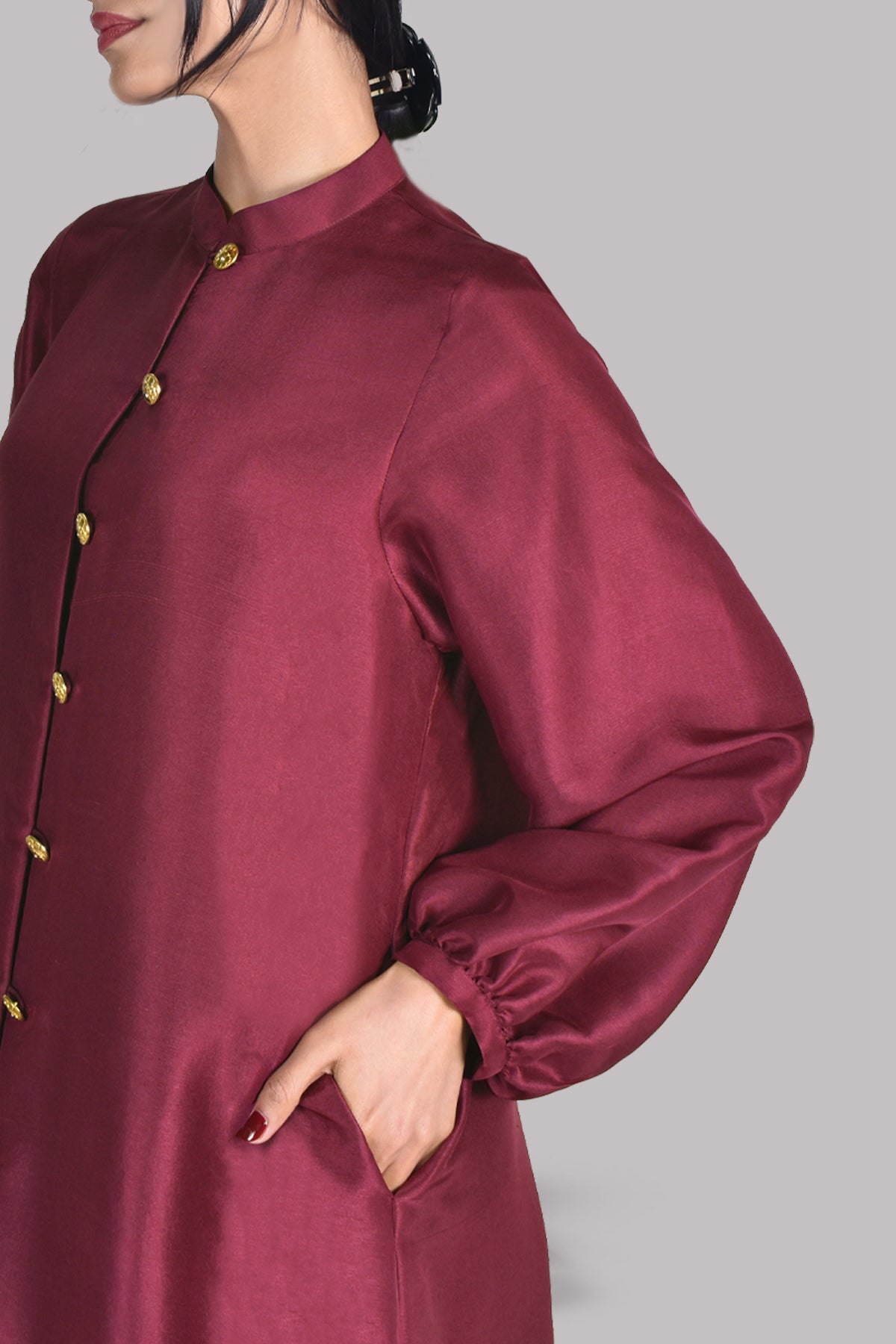 Cloqué Maroon Embellished Raw Silk Set