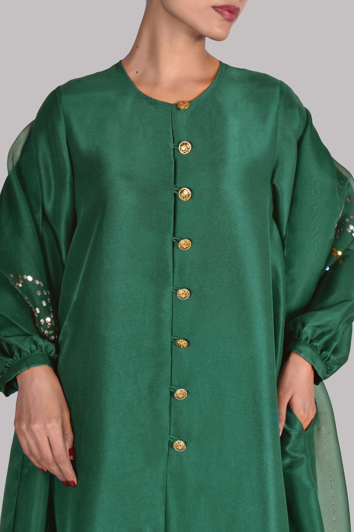 Galapagos Green Embellished Raw Silk Set