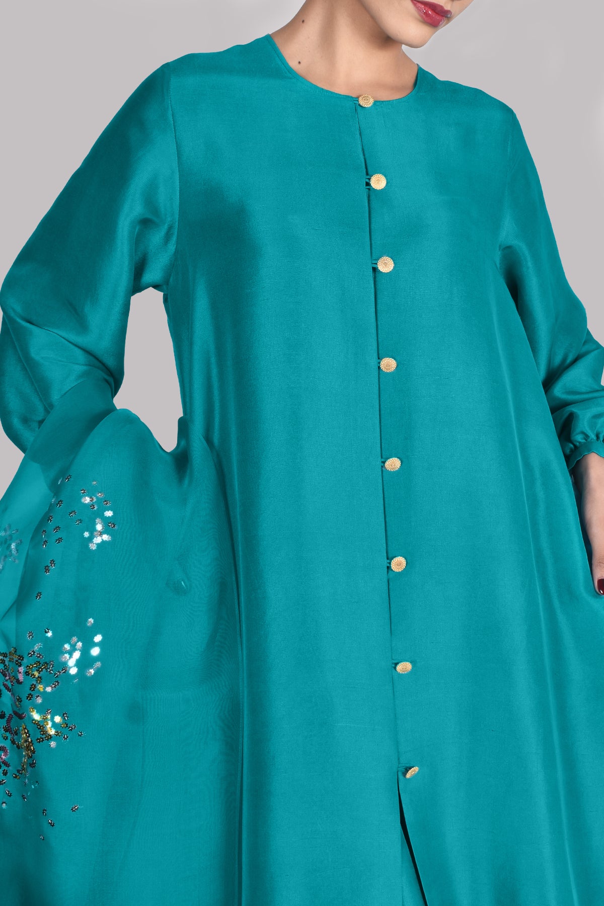 Lake Blue Embellished Raw Silk Set