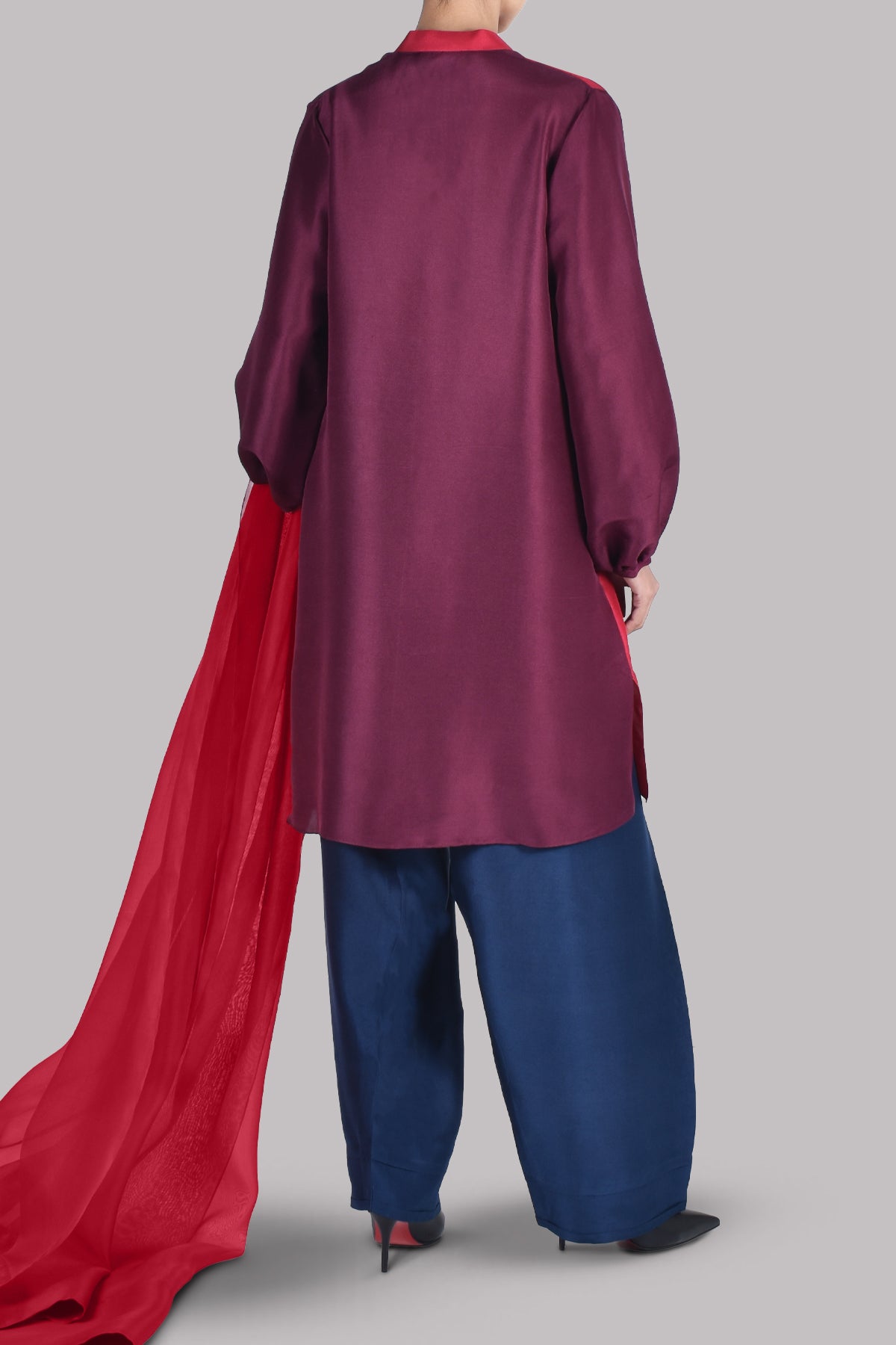 Toreador and Cloqué Maroon Raw Silk Set