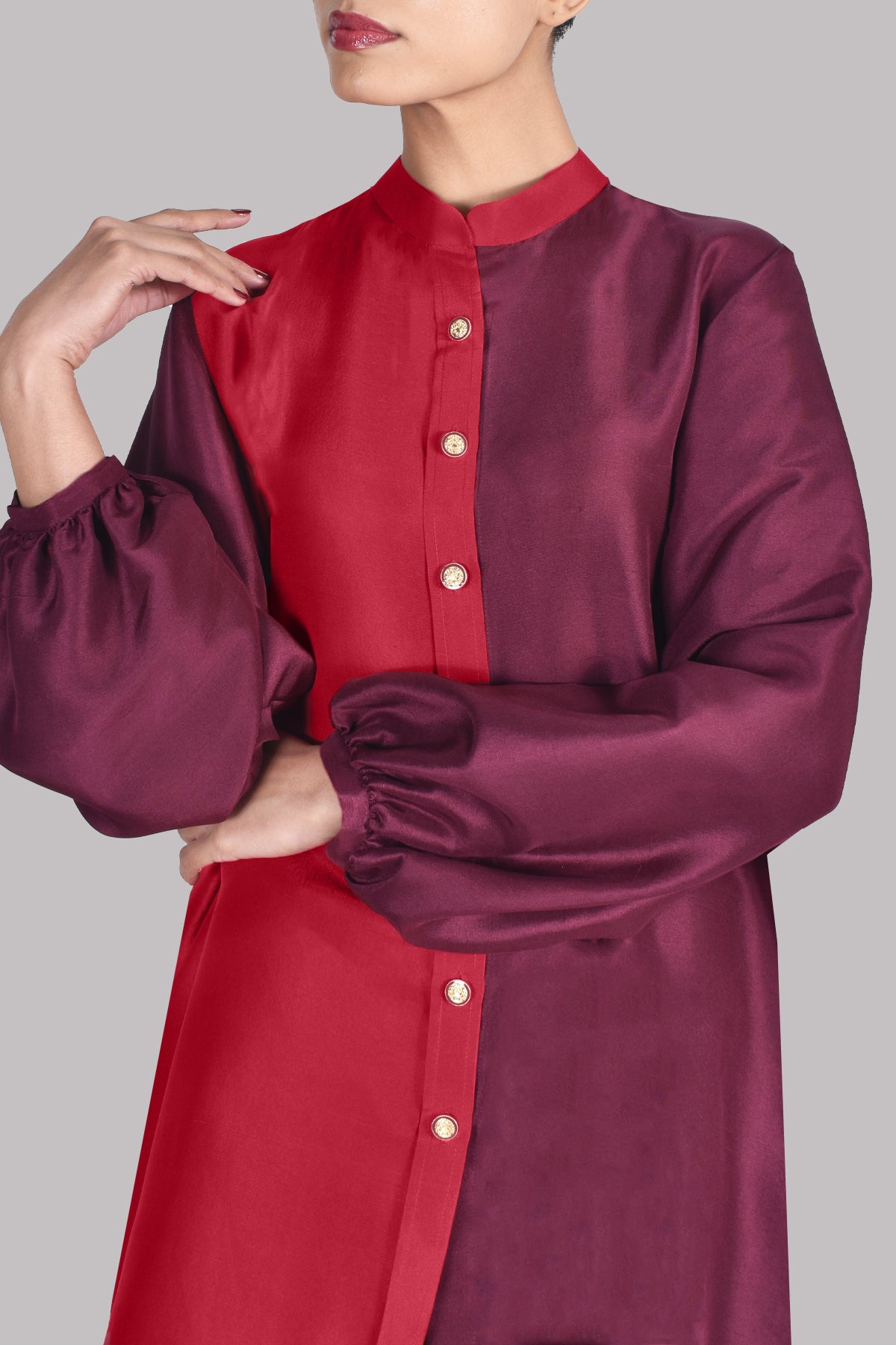 Toreador and Cloqué Maroon Raw Silk Set