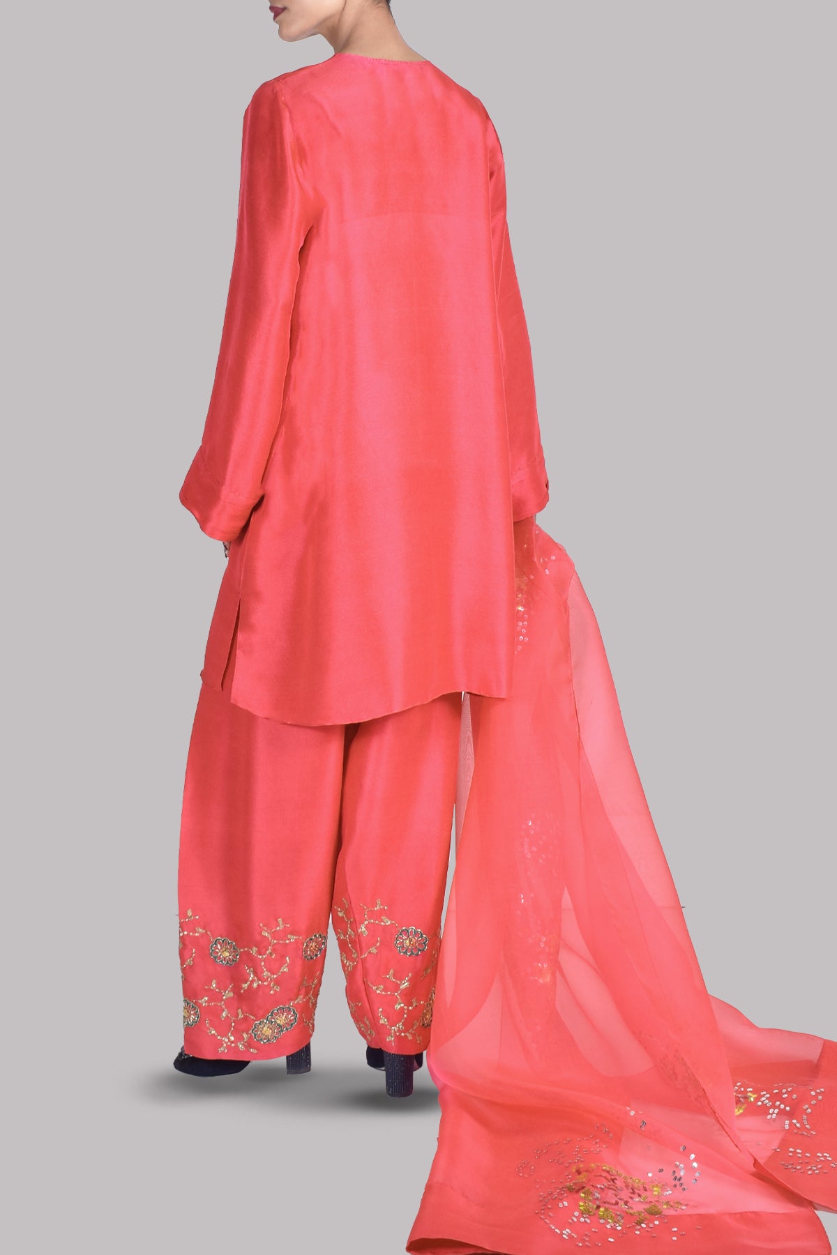 Rouge Red Embellished Raw Silk Set