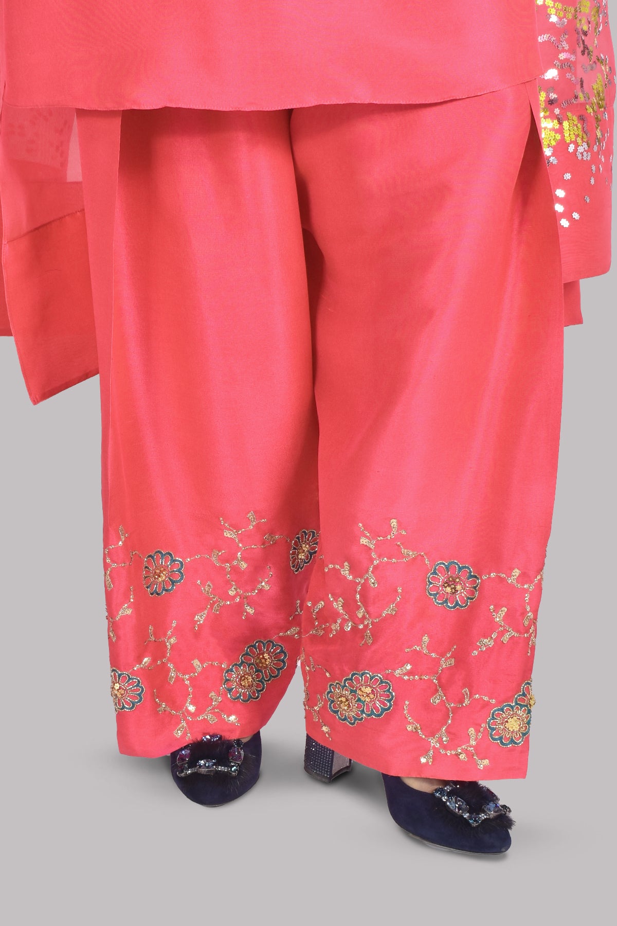 Rouge Red Embellished Raw Silk Set
