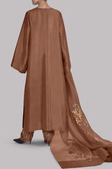 Mocha Mousse Embellished Raw Silk Set
