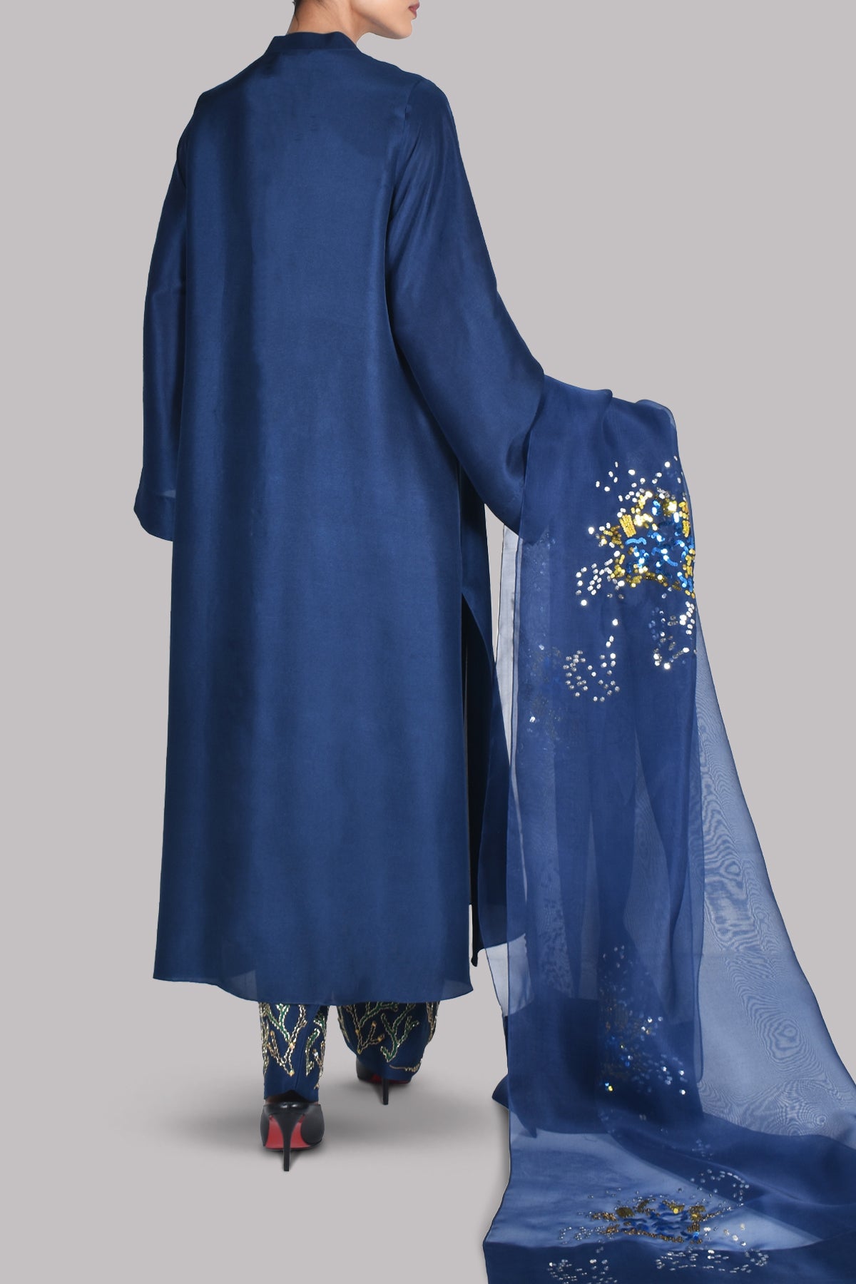 Pageant Blue Embellished Raw Silk Set