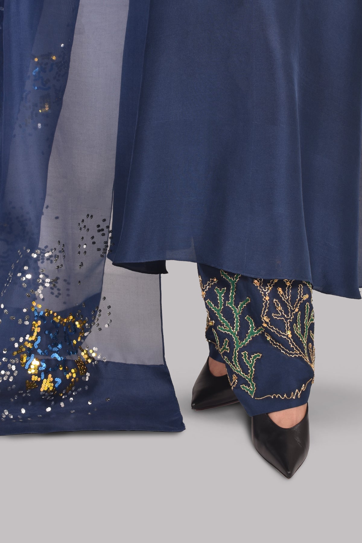 Pageant Blue Embellished Raw Silk Set