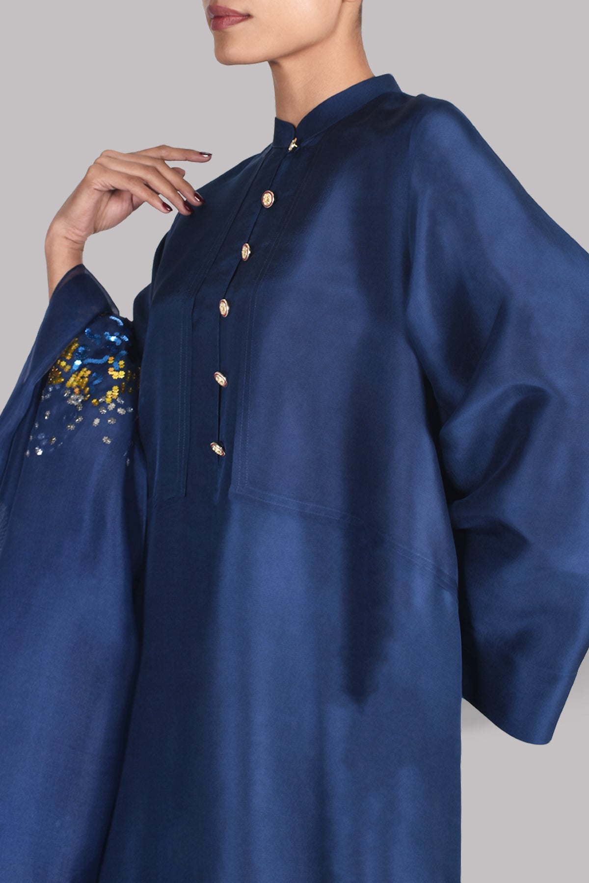 Pageant Blue Embellished Raw Silk Set