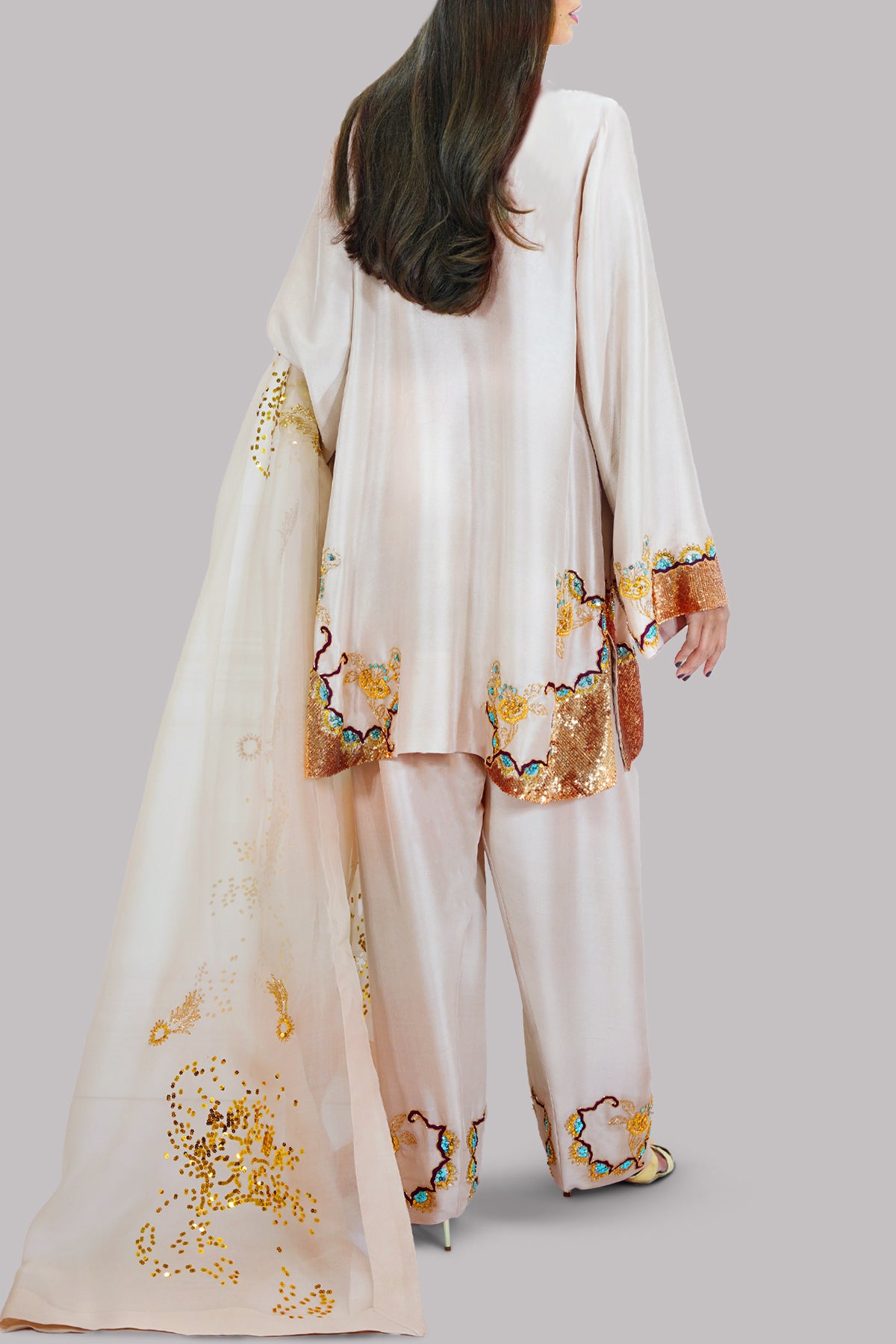 White Swan Embellished Raw Silk Set