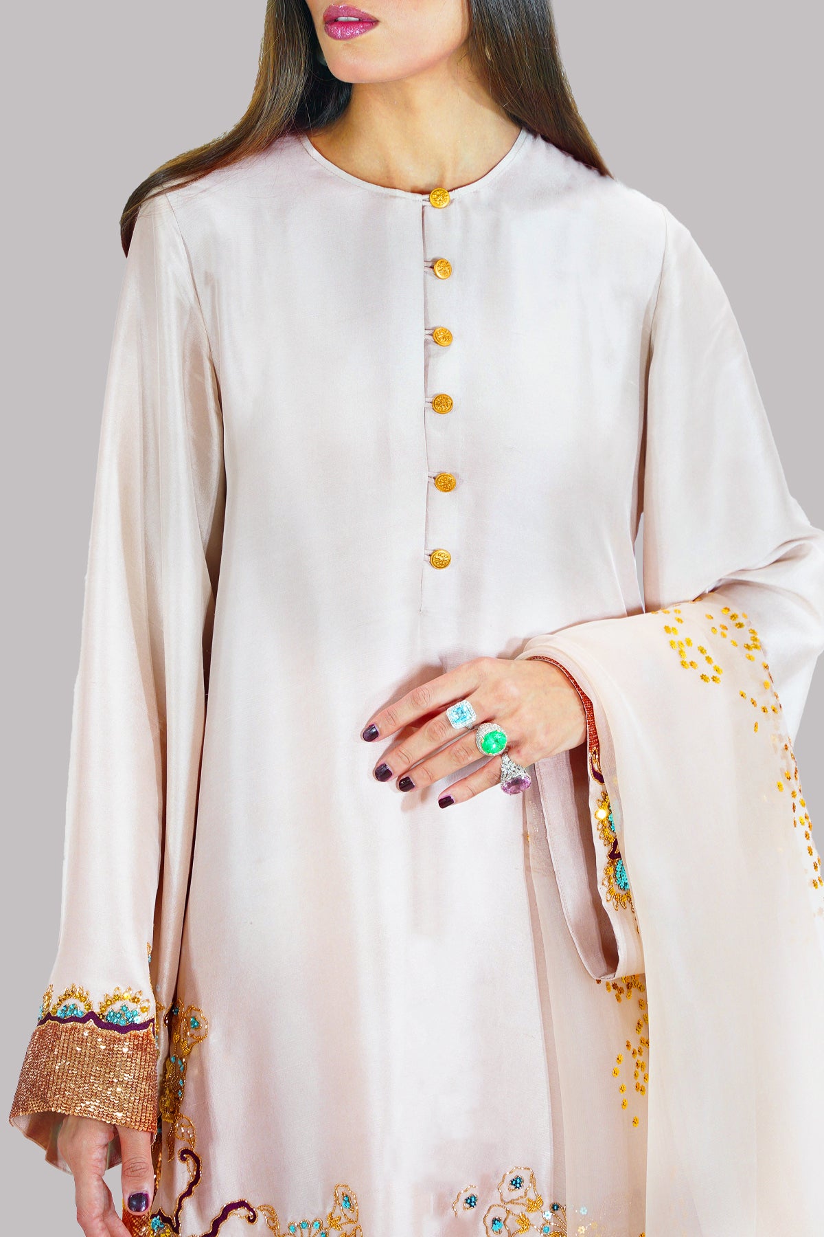 White Swan Embellished Raw Silk Set