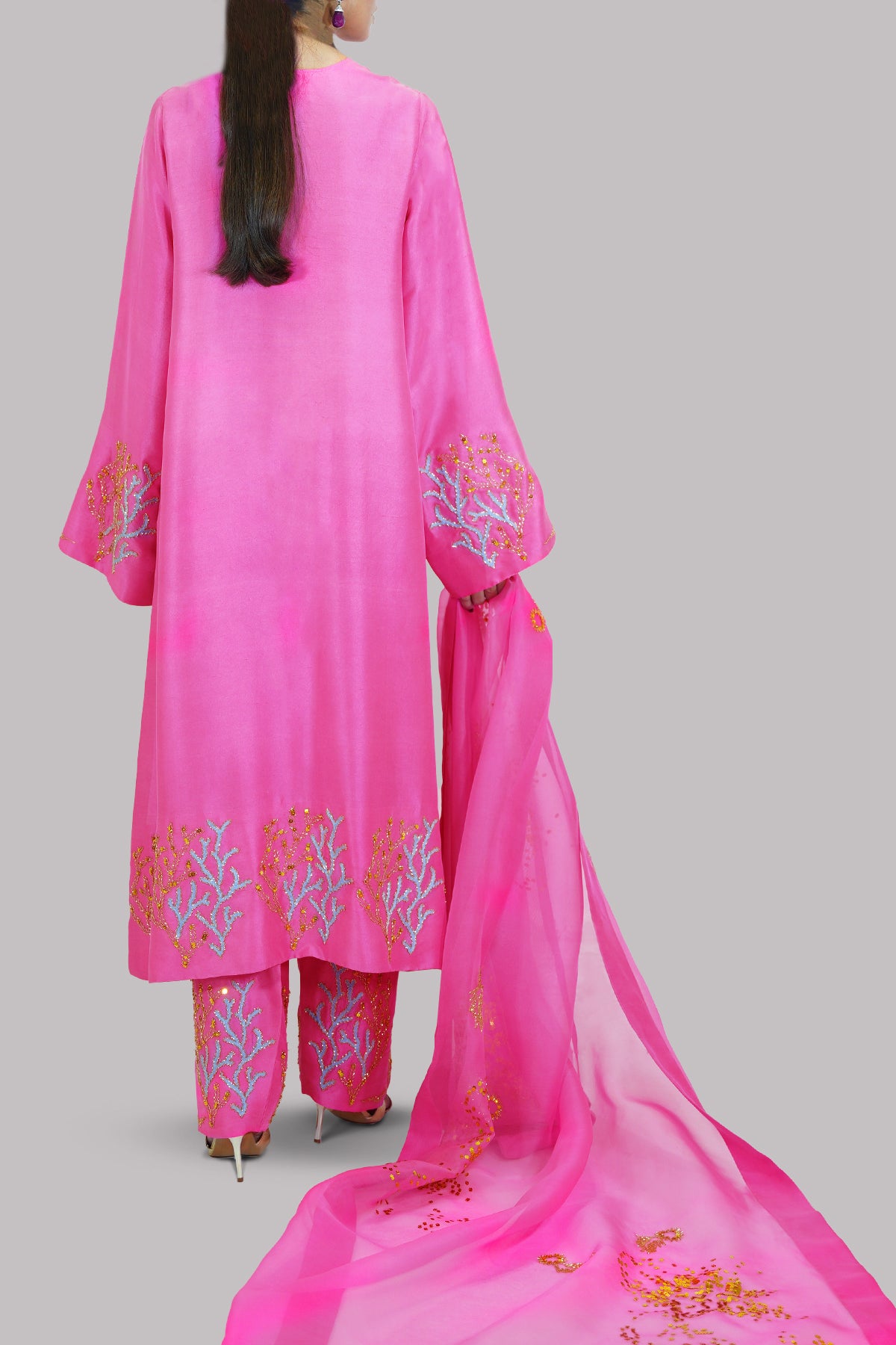 Azalea Pink Embellished Raw Silk Set