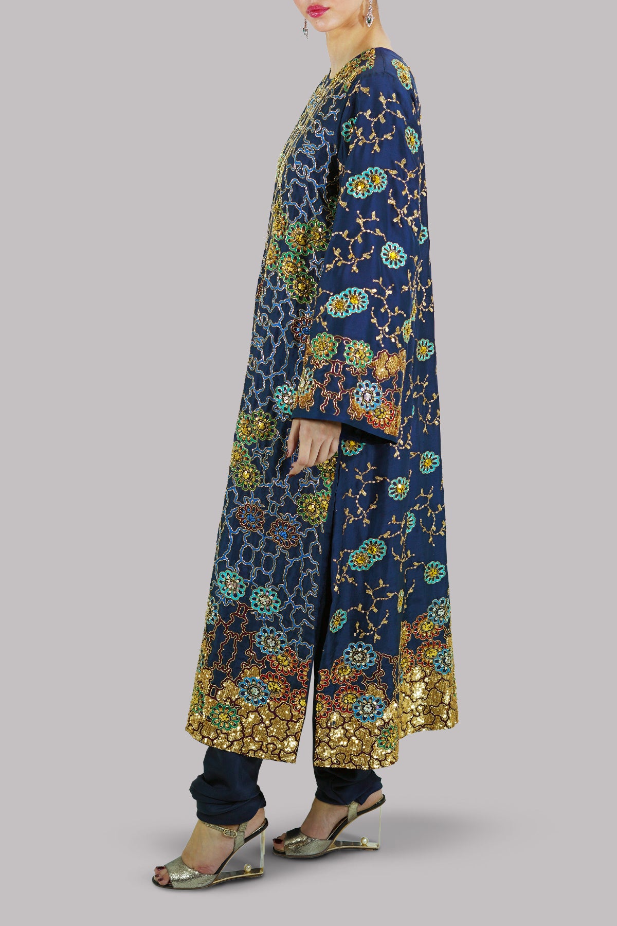 Pageant Blue Embellished Raw Silk Set