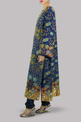 Pageant Blue Embellished Raw Silk Set