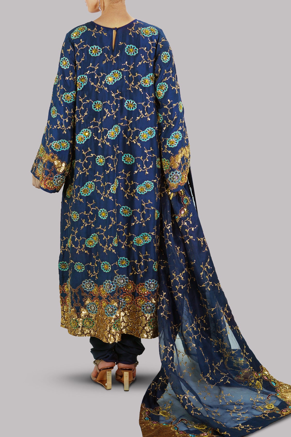 Pageant Blue Embellished Raw Silk Set