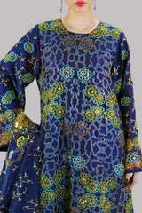 Pageant Blue Embellished Raw Silk Set