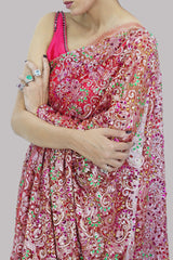 Tea Berry Embellished Chantilly Lace Sari