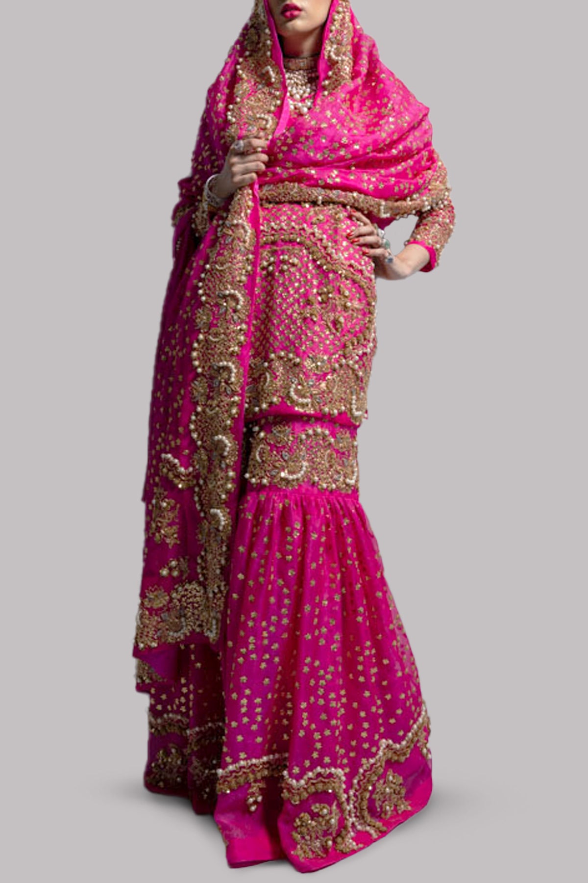 Beetroot Purple Embellished Raw Silk Gharara Set