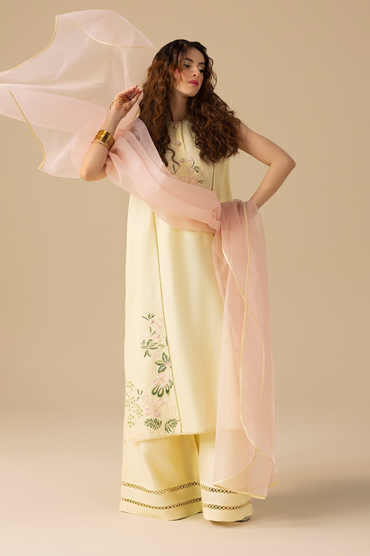 3 Piece Embroidered Raw Silk Suit