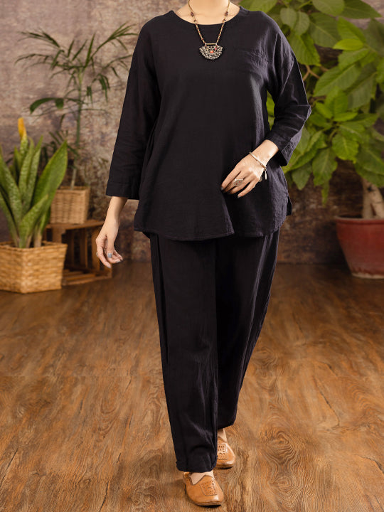 Black Linen 2Pc Stitched - ALCR-2PS-LKS-1100