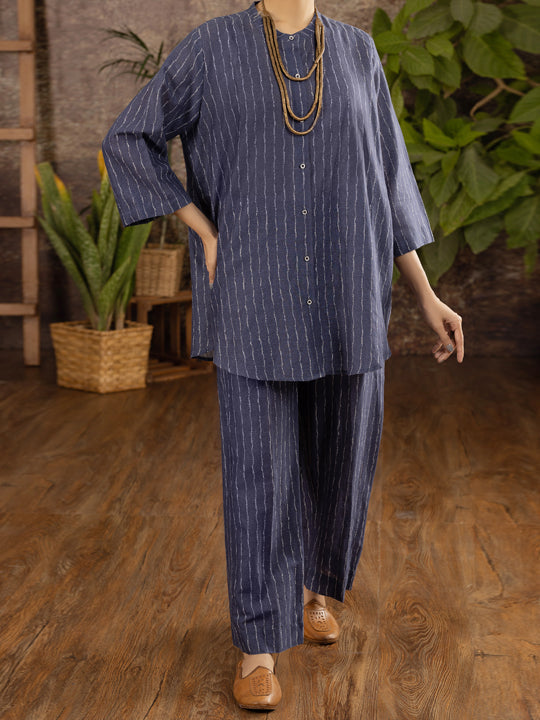 Blue Linen 2Pc Stitched - ALCR-2PS-LKS-1101