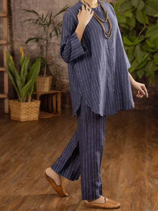 Blue Linen 2Pc Stitched - ALCR-2PS-LKS-1101