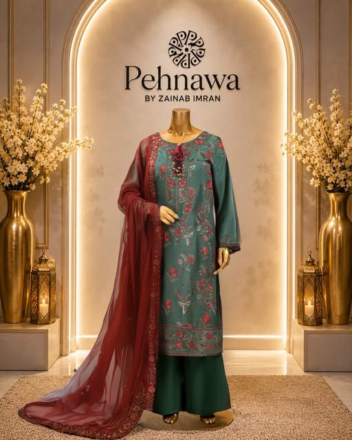 Pehnawa Luxury Embroidered Lawn Stitched 3PC Suit PA-0098