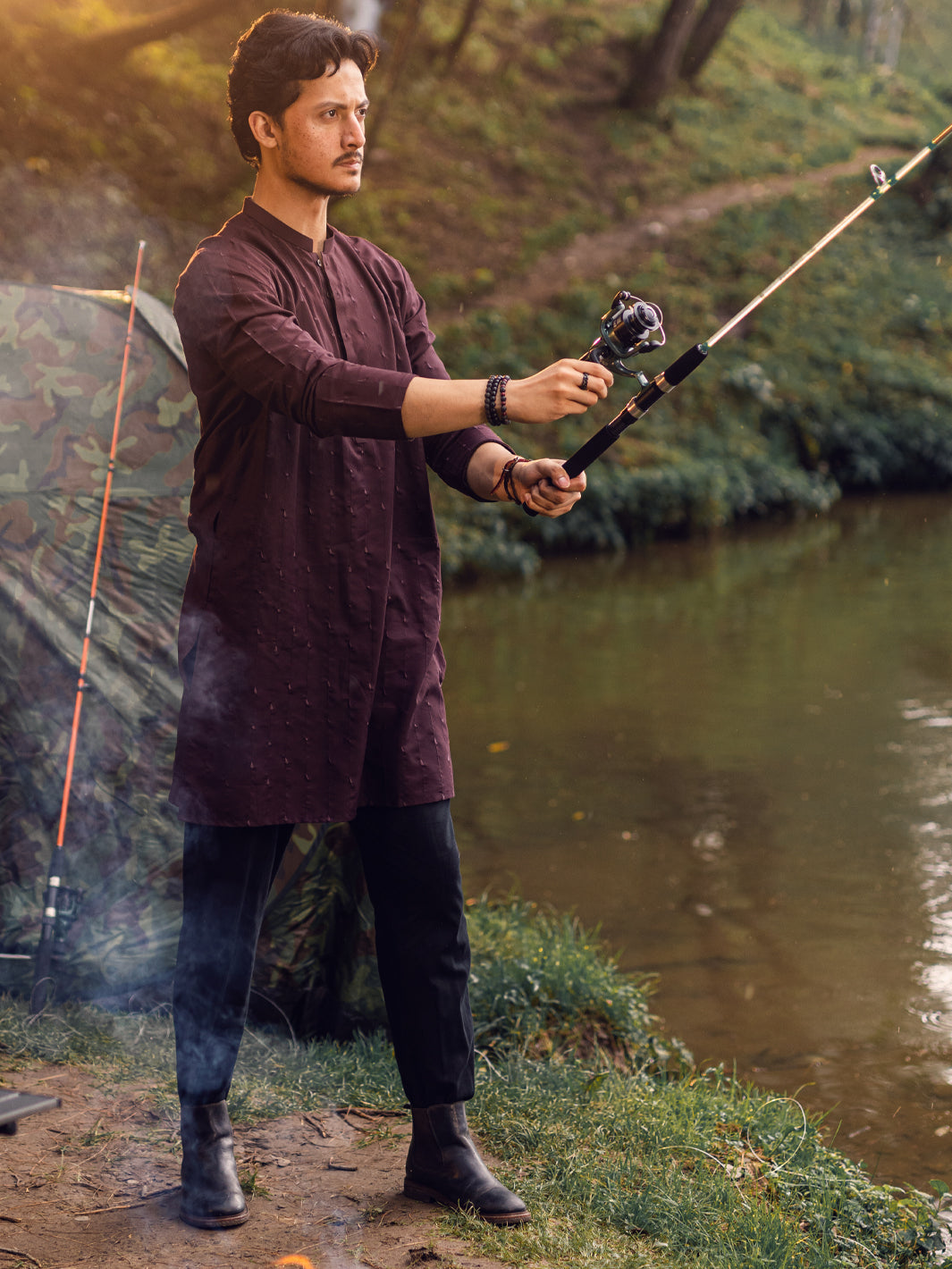 Maroon Blended Kurta - AL-K-1112D