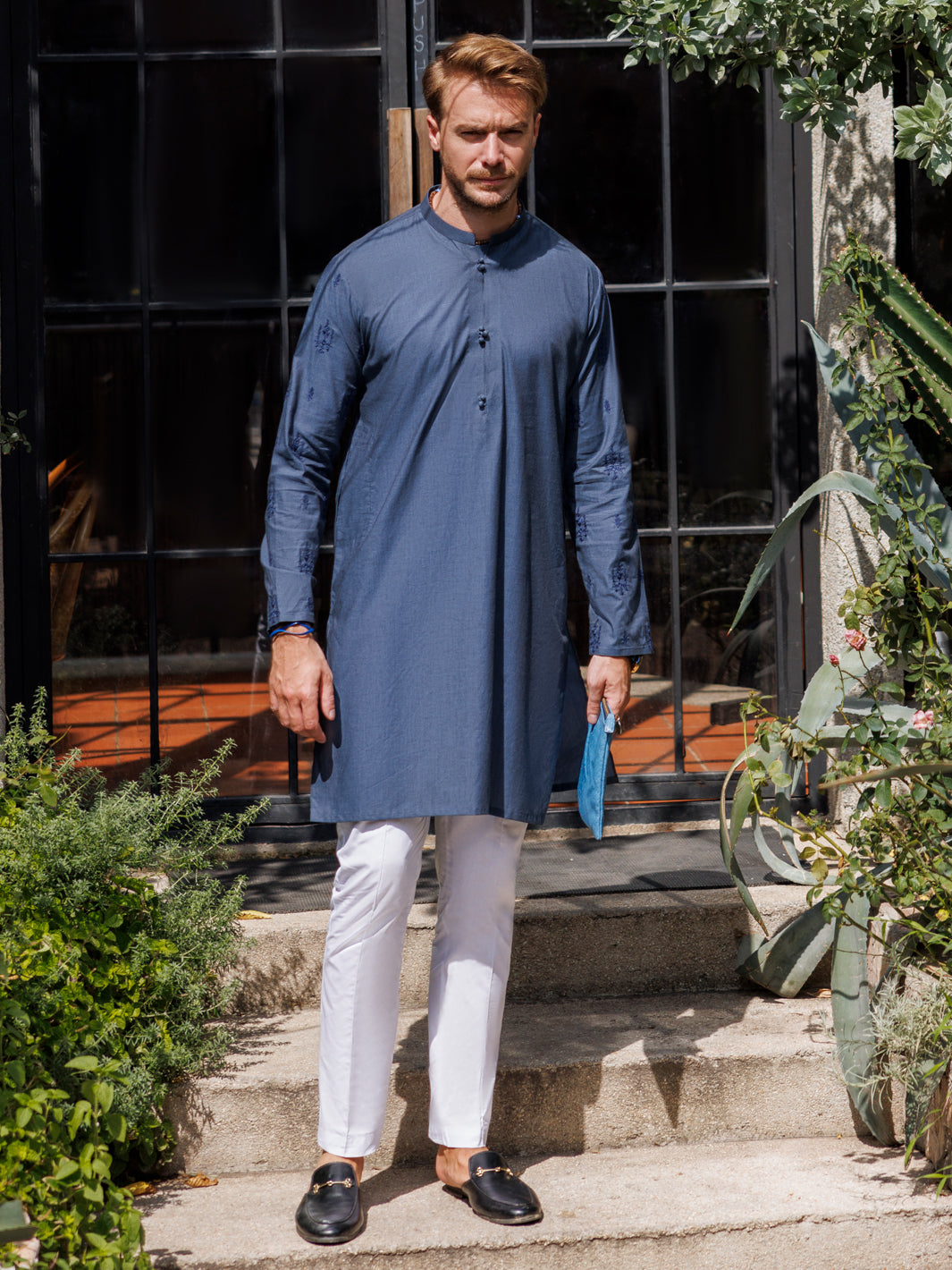 Bluish Grey Cotton Kurta - AL-K-1137