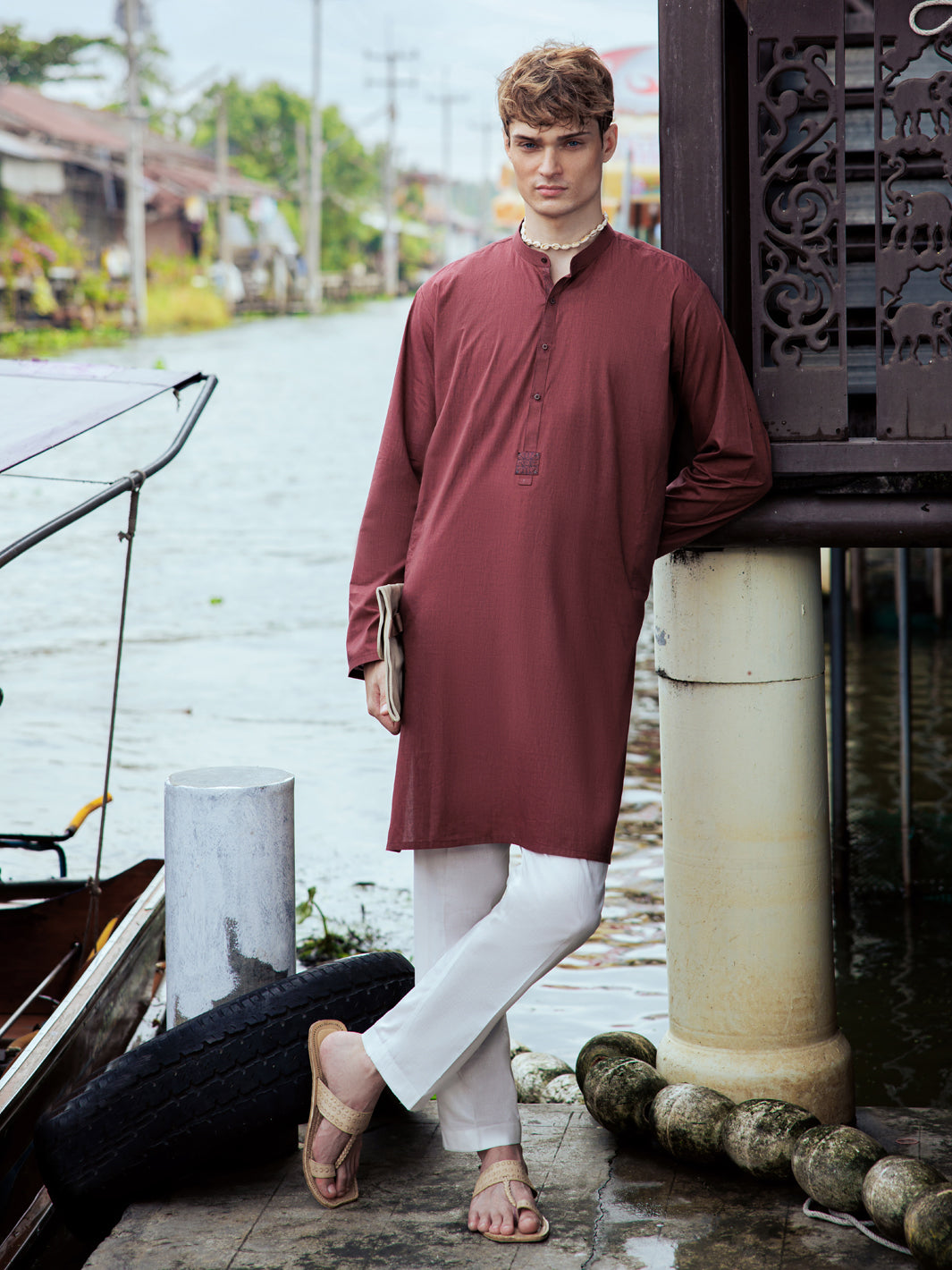 Rust Red Cotton Kurta - AL-K-1139D